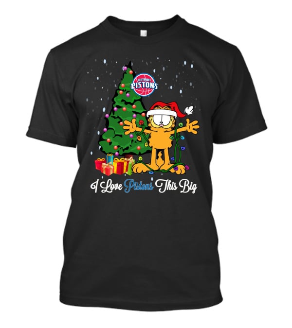Christmas Garfield Santa Hat I Love Detroit Pistons This Big T-Shirt