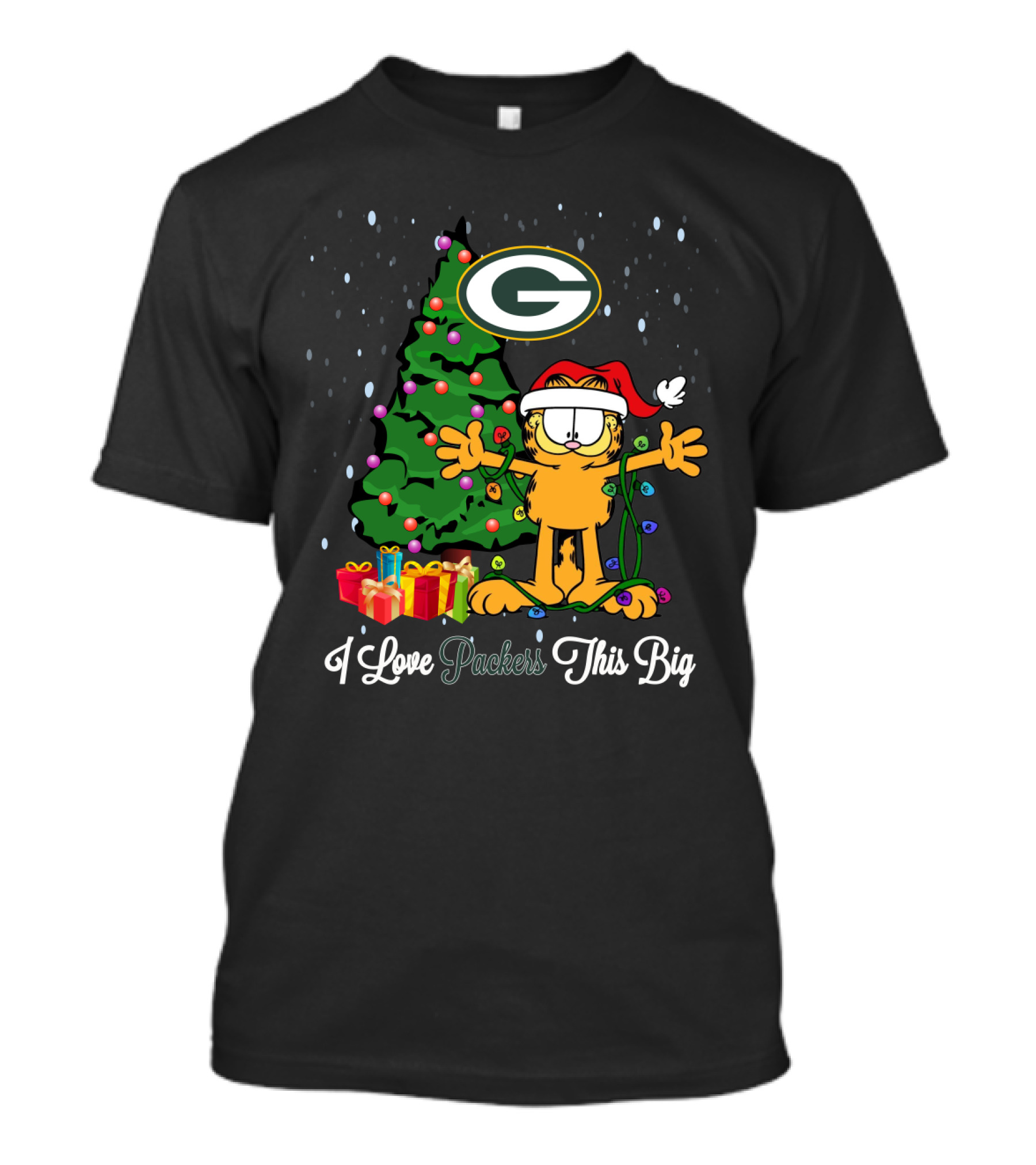 I Love Packers This Big Garfield Christmas Tree Green Bay Packers T-Shirt