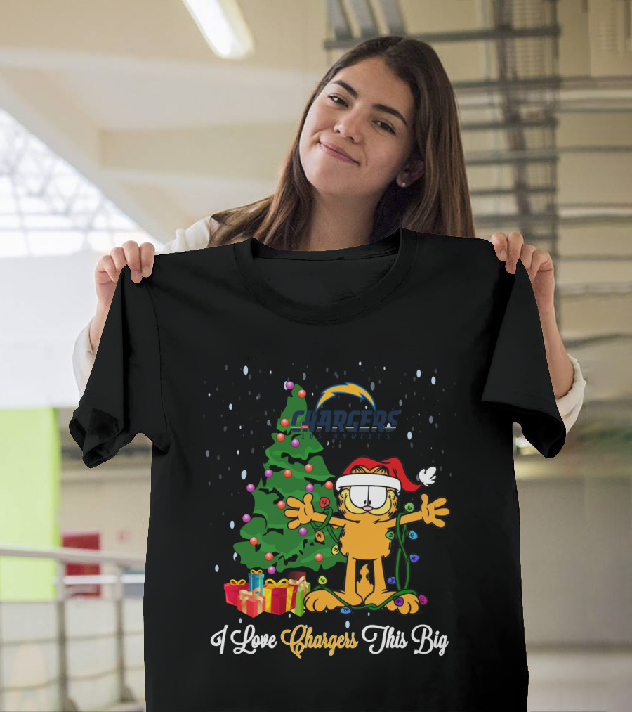 I Love Chargers This Big Garfield Xmas Tree T-Shirt