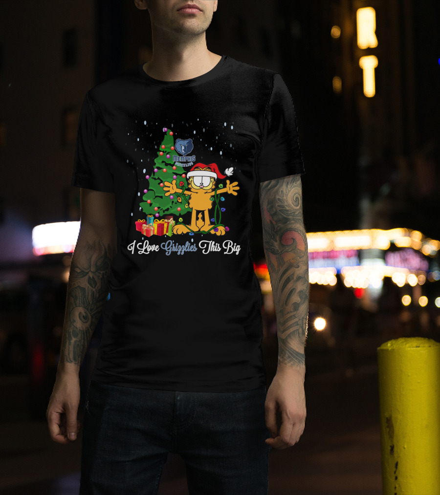 I Love Grizzlies This Big Xmas Garfield Cat Memphis Grizzlies T-Shirt