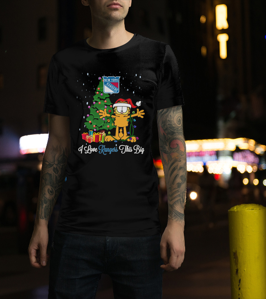 New York Rangers Xmas Garfield Cat Holiday Scene I Love Rangers This Big T-Shirt