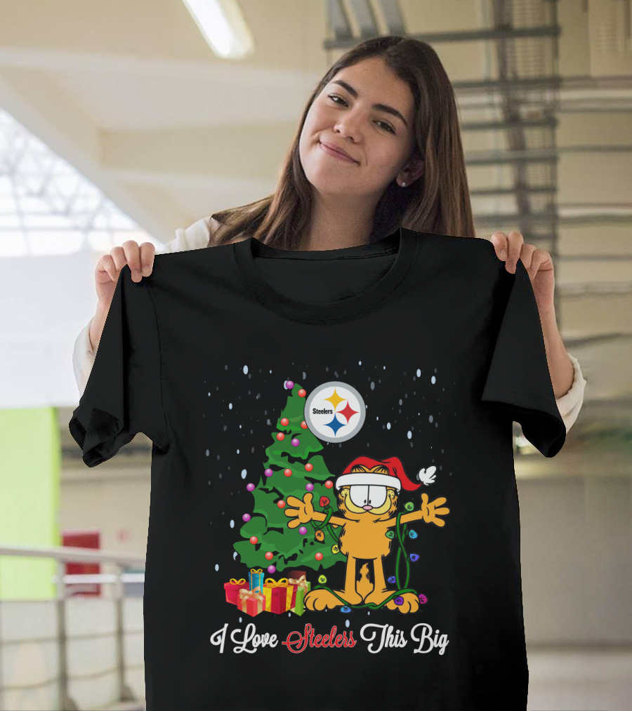 I Love Steelers This Big Garfield Christmas Tree Steelers T-Shirt