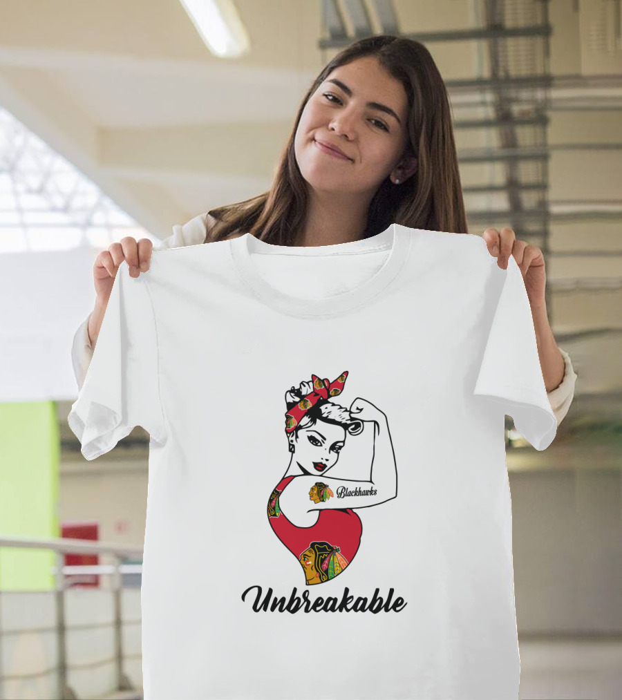 Unbreakable Chicago Blackhawks Strong Girl Rosie Riveter T-Shirt