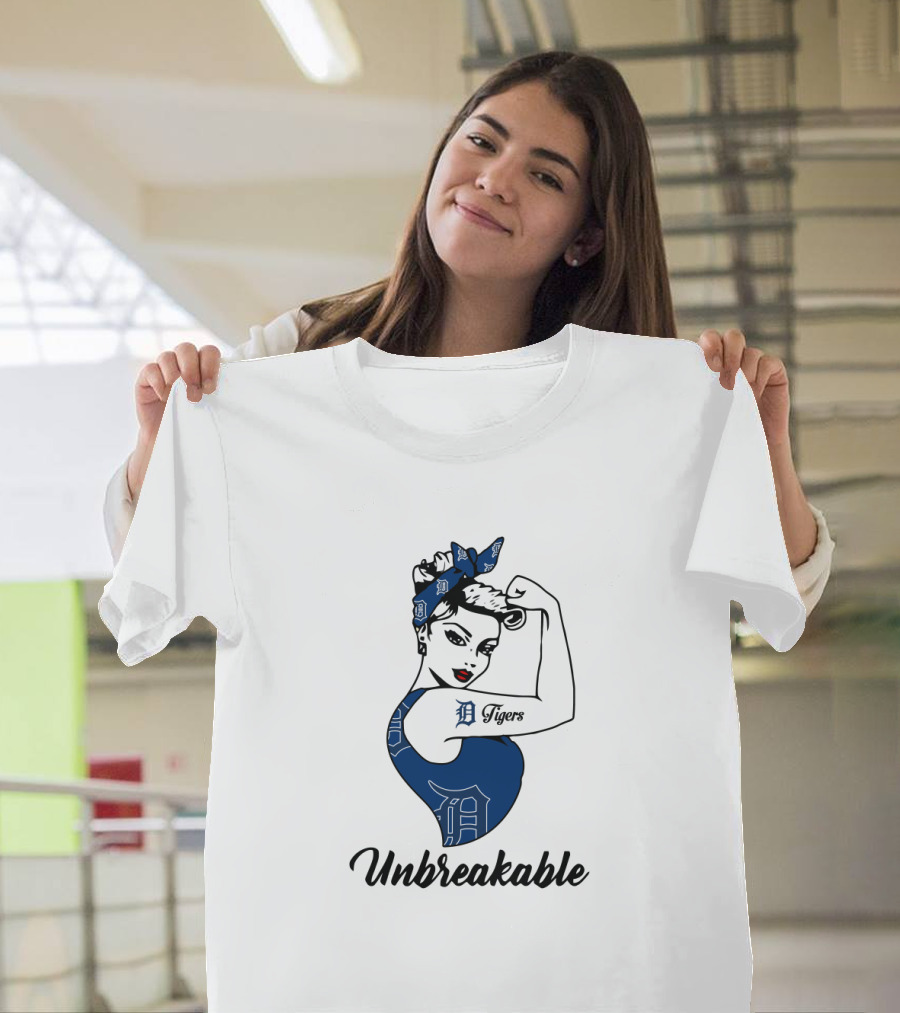 Unbreakable Detroit Tigers Strong Girl With Tattoo And Bandana T-Shirt