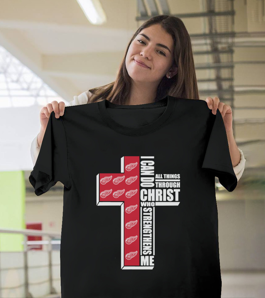 Red Wings I Can Do All Things Through Christ Who Strengthens Me Cross T-Shirt