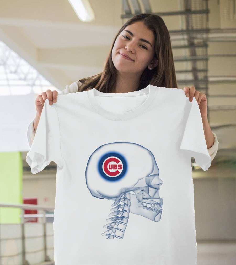 Chicago Cubs Logo Integrated In Brain X-Ray Skeleton T-Shirt
