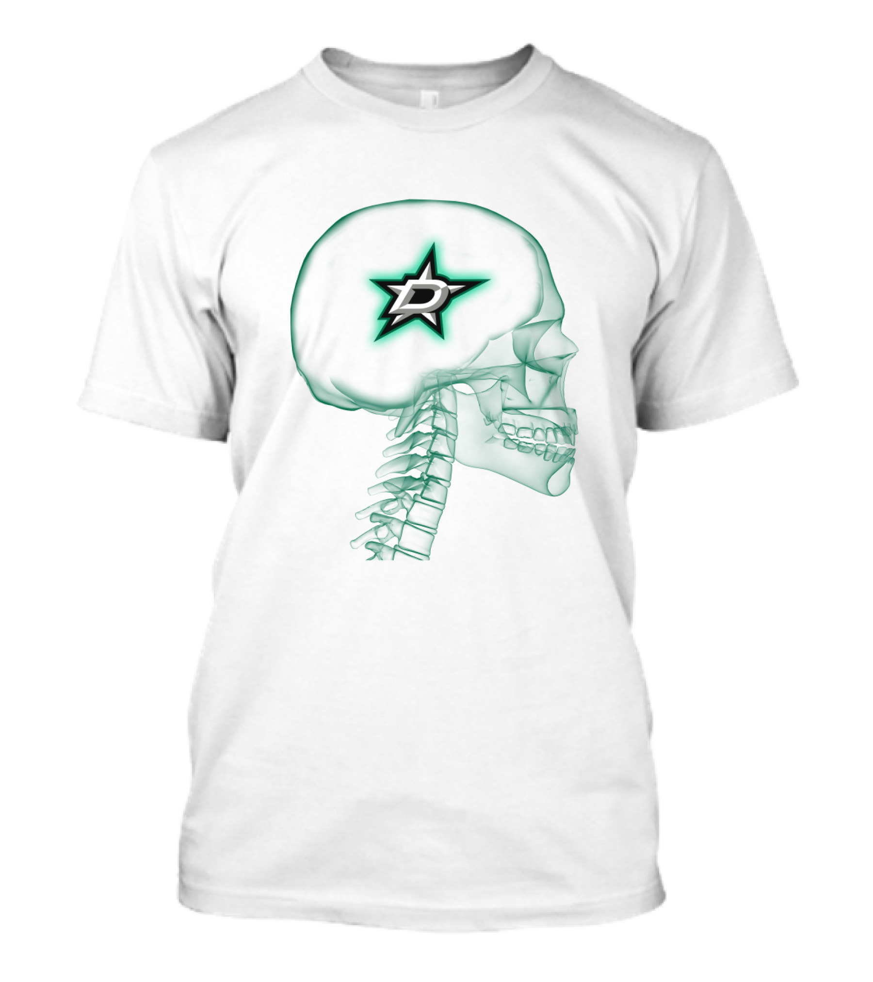 Dallas Stars Logo Inside Neon Green Skull X-Ray T-Shirt