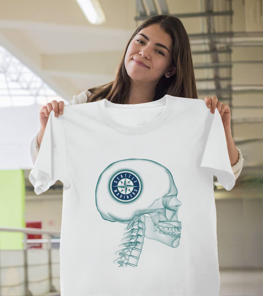 Seattle Mariners Logo Inside X-Ray Skull Image T-Shirt