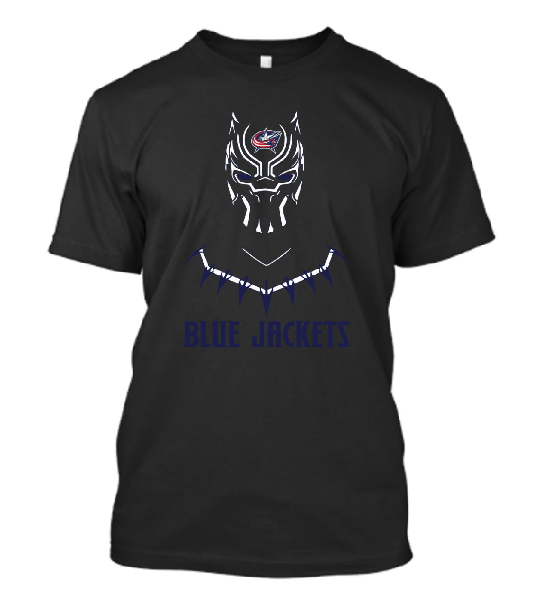 Blue Jackets NHL Logo With Black Panther Helmet T-Shirt