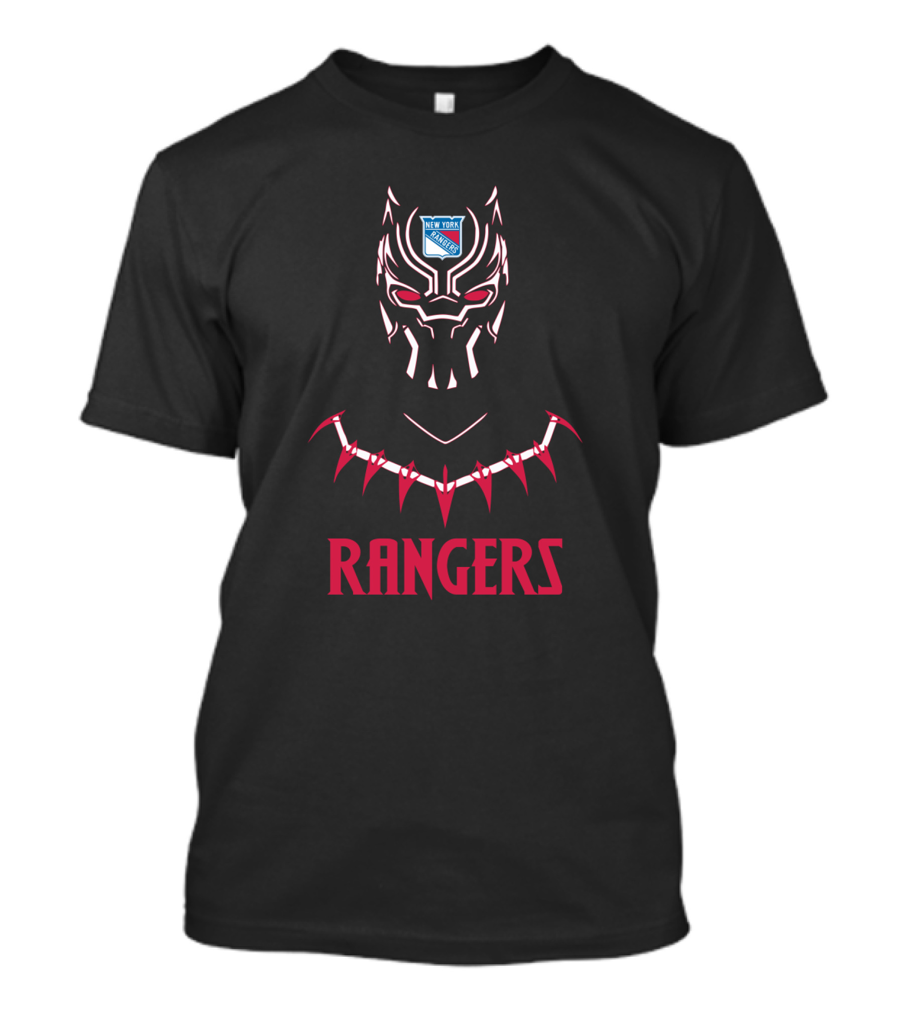 New York Rangers Black Panther Mask With Red Rangers T-Shirt