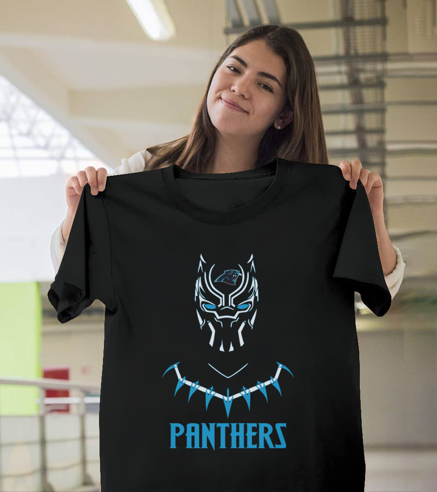 Panthers Logo With Black Panther Inspired Mask T-Shirt