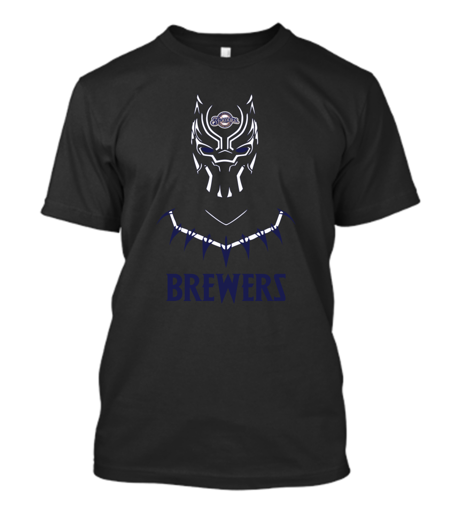 Brewers Black Panther Face With Milwaukee Brewers Logo And Styled Necklace T-Shirt