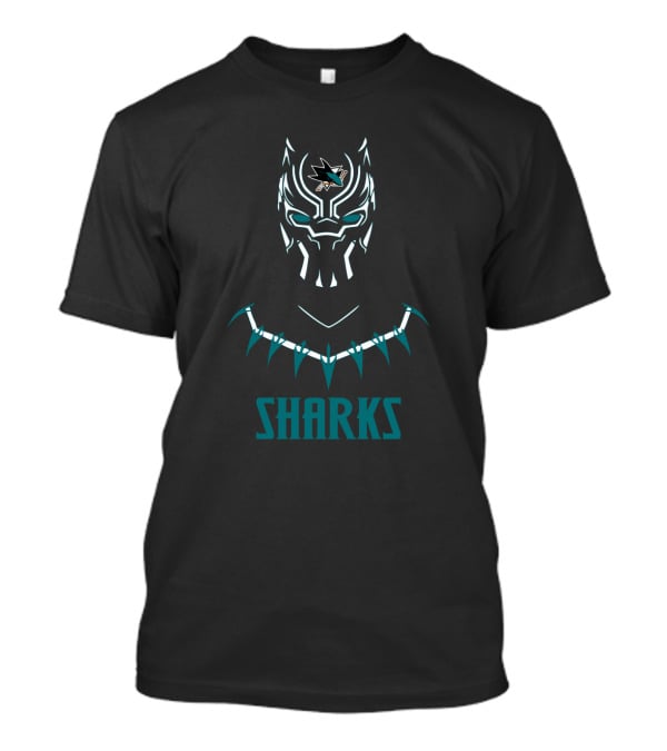 San Jose Sharks Fans Black Panther Helmet Crossover Logo Sharks T-Shirt