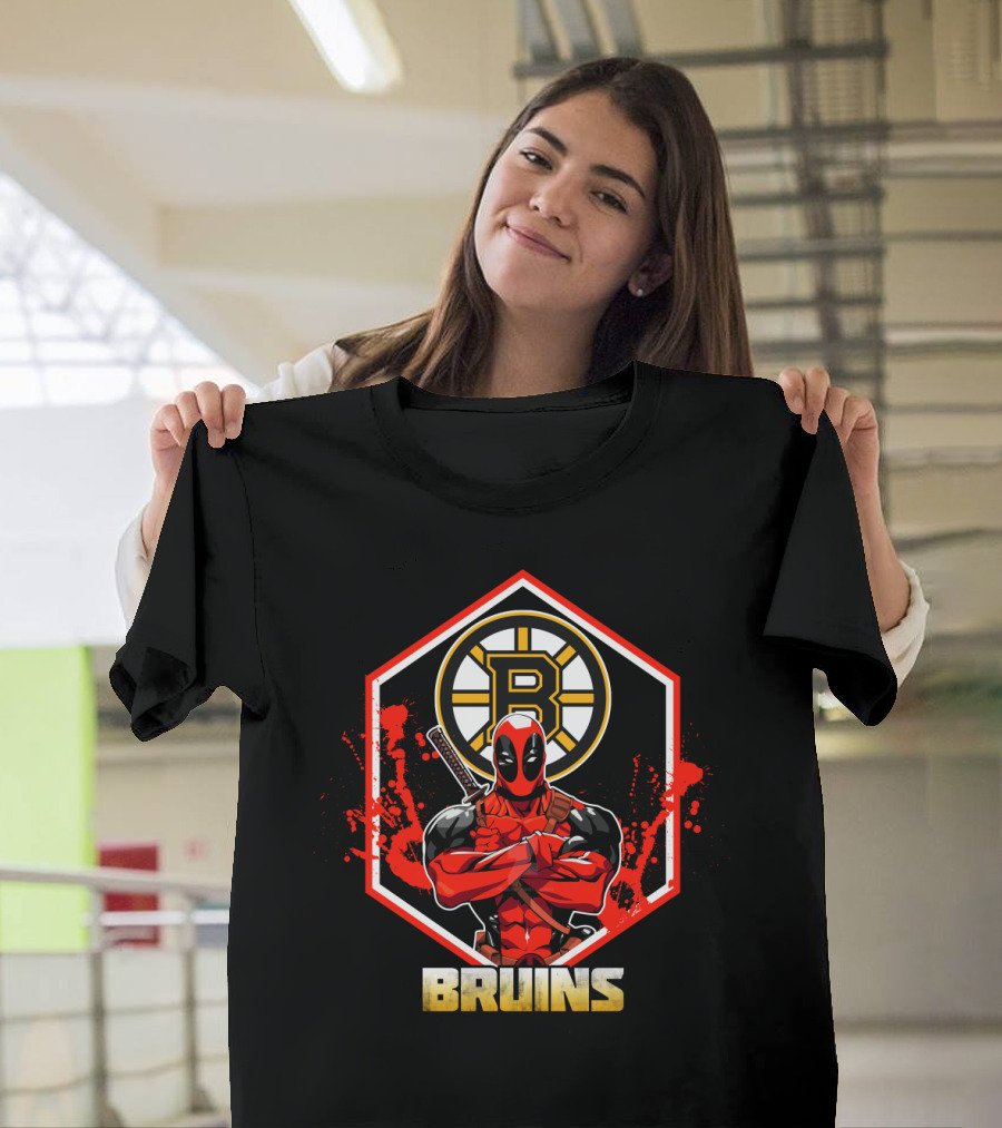 Deadpool Boston Bruins Crossover Fans NHL Hockey Comic Character T-Shirt