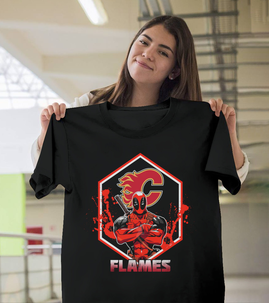 Deadpool Calgary Flames Crossover Fan T-Shirt