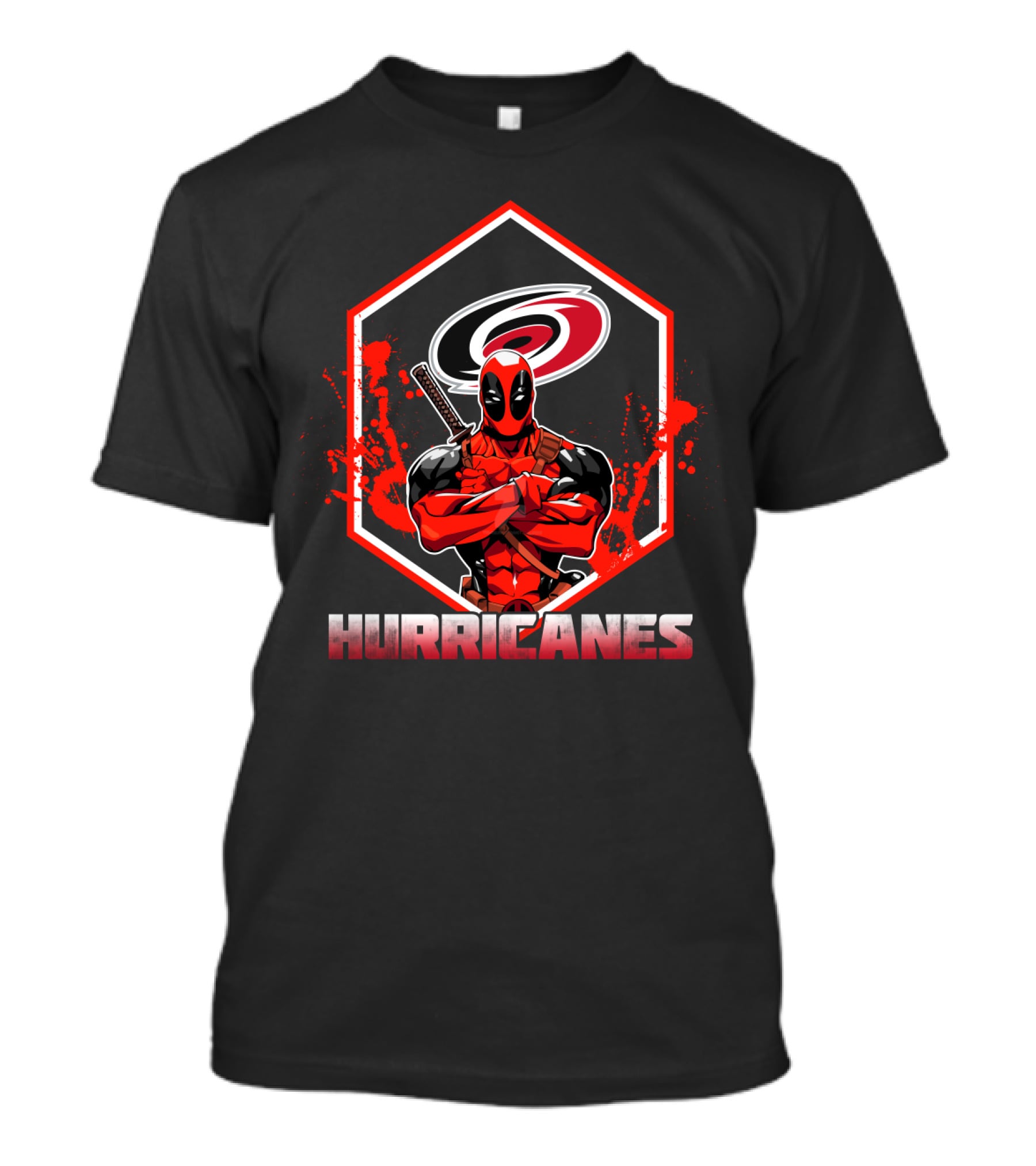 Deadpool Carolina Hurricanes Fan Mashup With Logo And Character T-Shirt