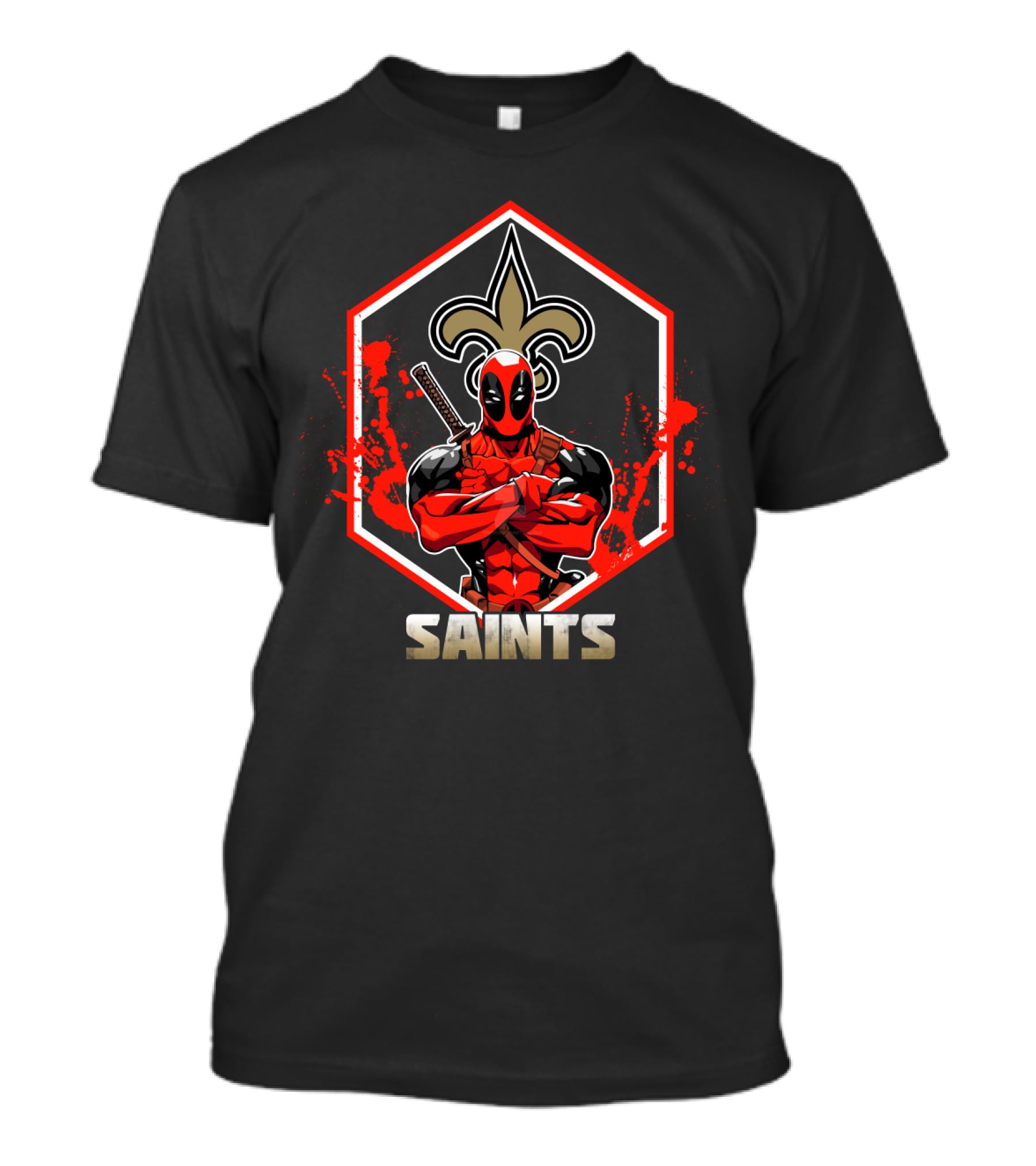 Deadpool Saints Fleur-De-Lis Fan Crossover T-Shirt
