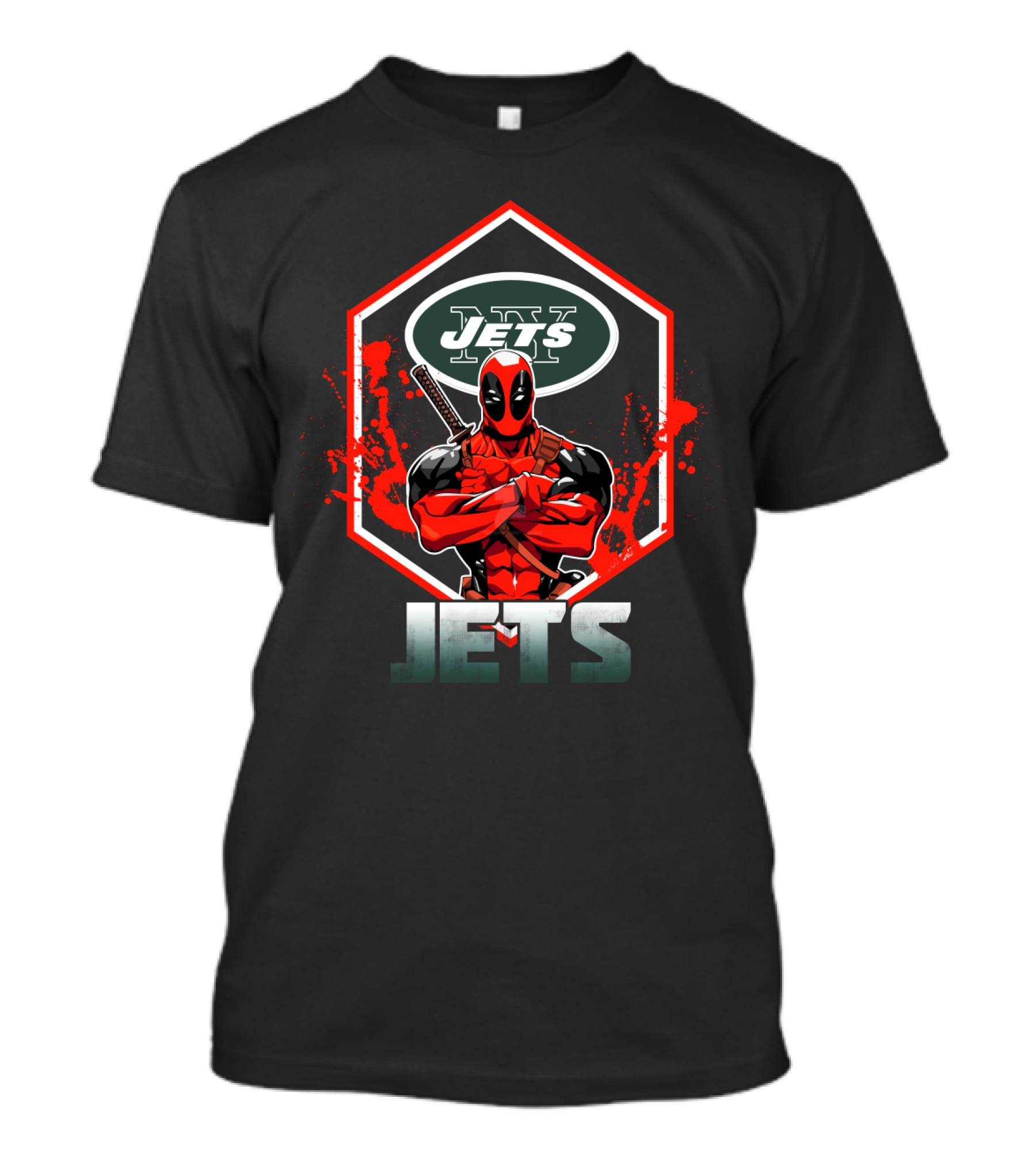 Deadpool New York Jets Nfl Logo Crossover T-Shirt