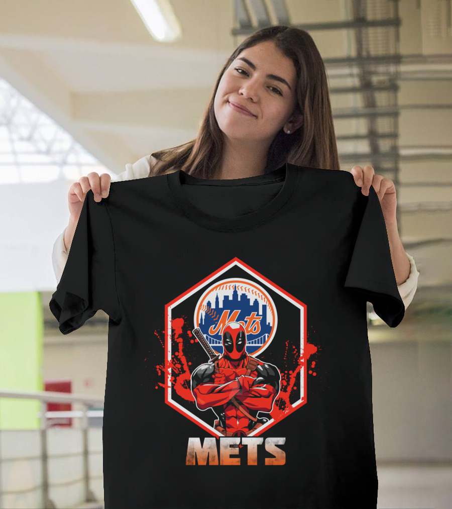 Deadpool Mets Crossover Featuring Iconic New York Baseball T-Shirt