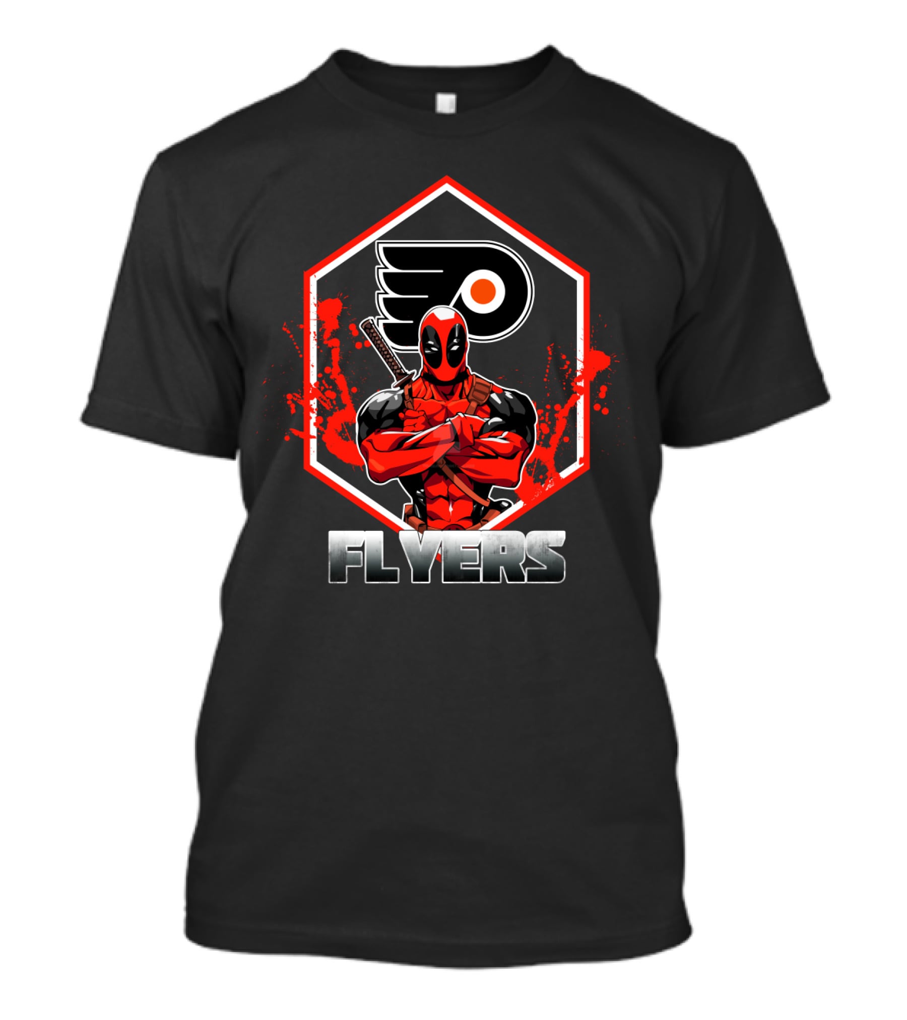 Deadpool Philadelphia Flyers Crossover Graphic With Iconic Hockey T-Shirt