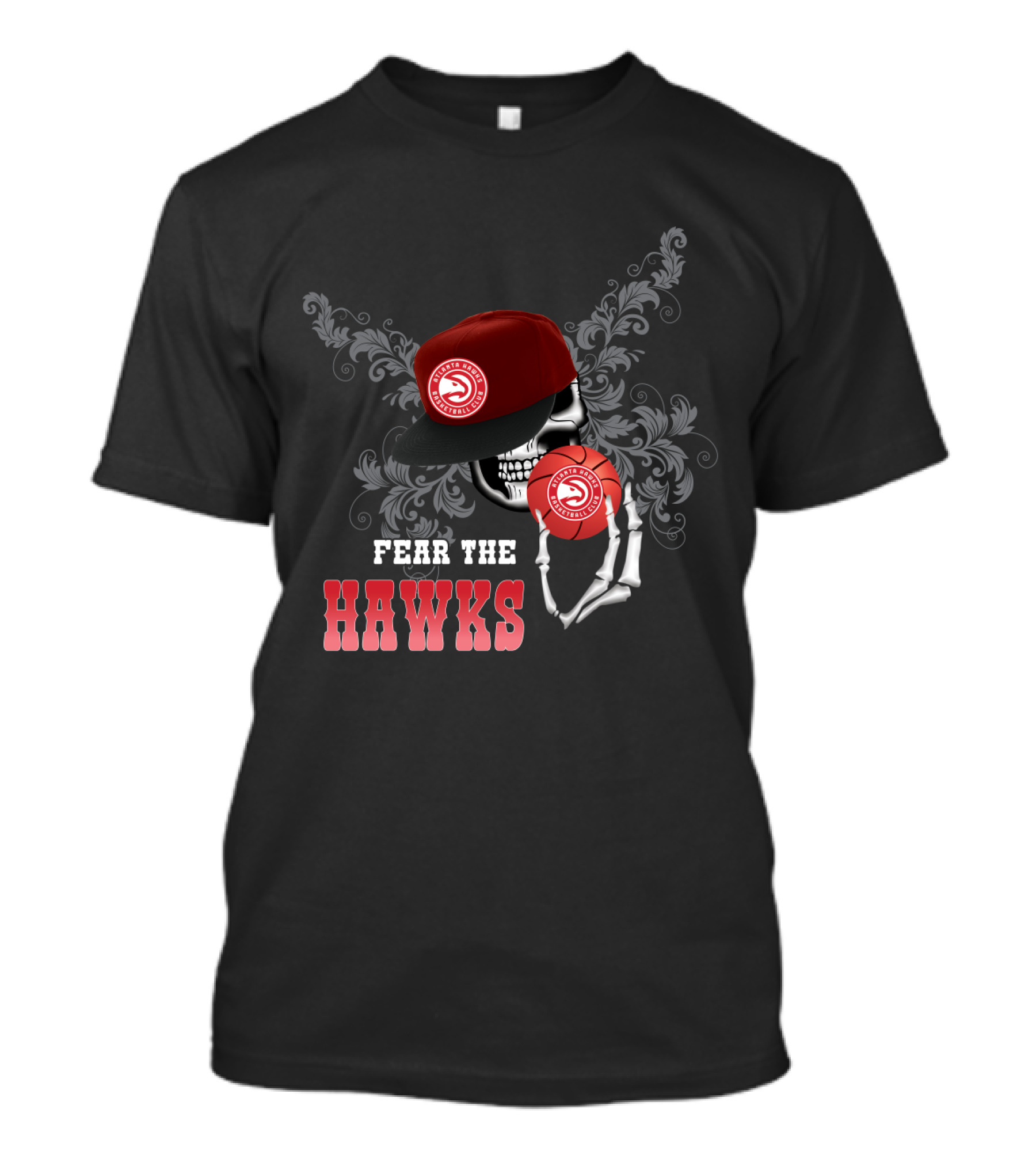 Fear The Hawks Skull With Cap And Basketball T-Shirt
