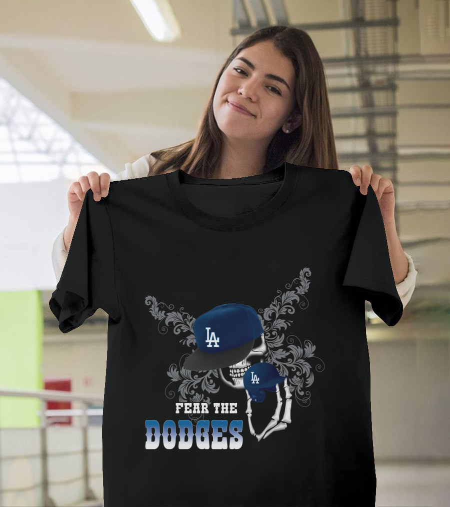 LA Dodgers Skull Cap Graphic Fear The Dodgers T-Shirt