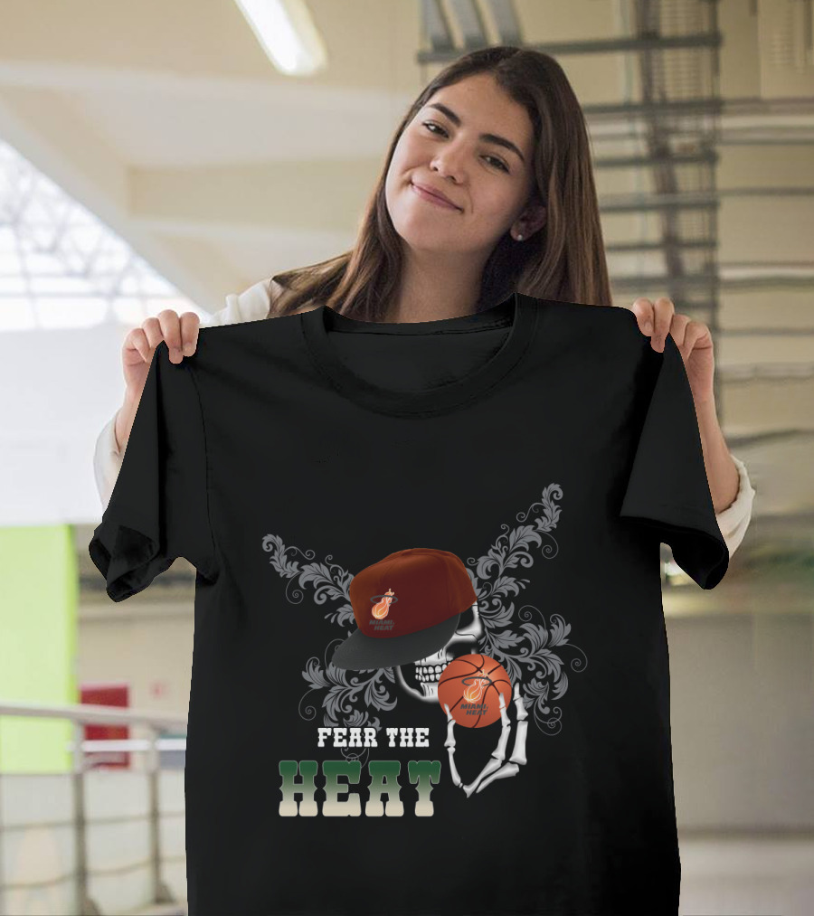 Fear The Miami Heat Skull Basketball Art For Fans T-Shirt