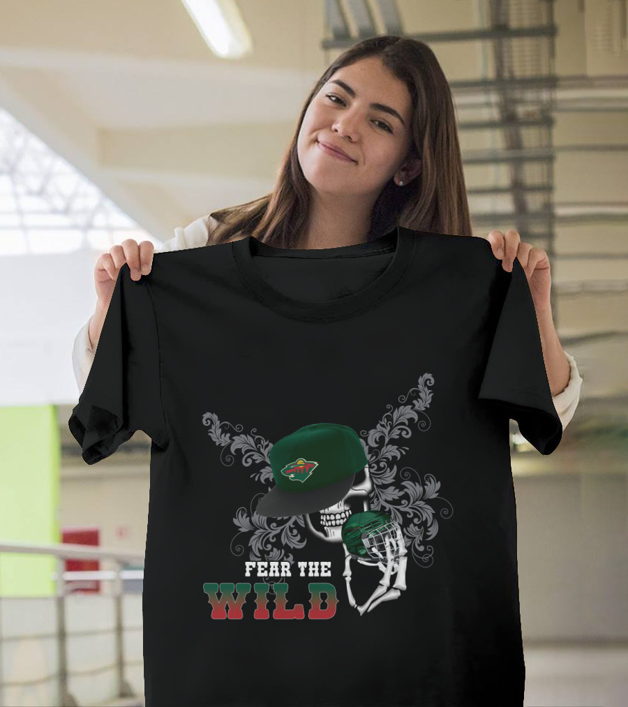 Fear The Minnesota Wild Skull With Hockey Cap And Stick T-Shirt