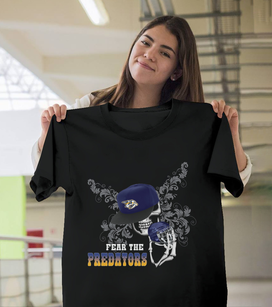 Fear The Predators Skull and Hockey Theme with Nashville T-Shirt