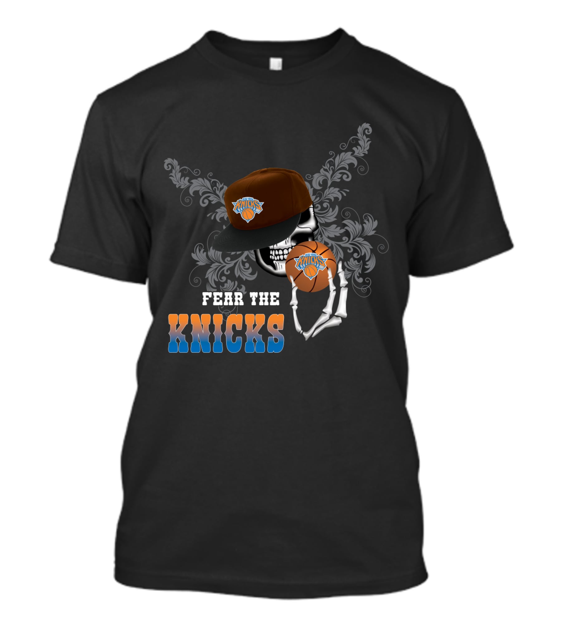 Fear The Knicks New York Skull Basketball Style T-Shirt