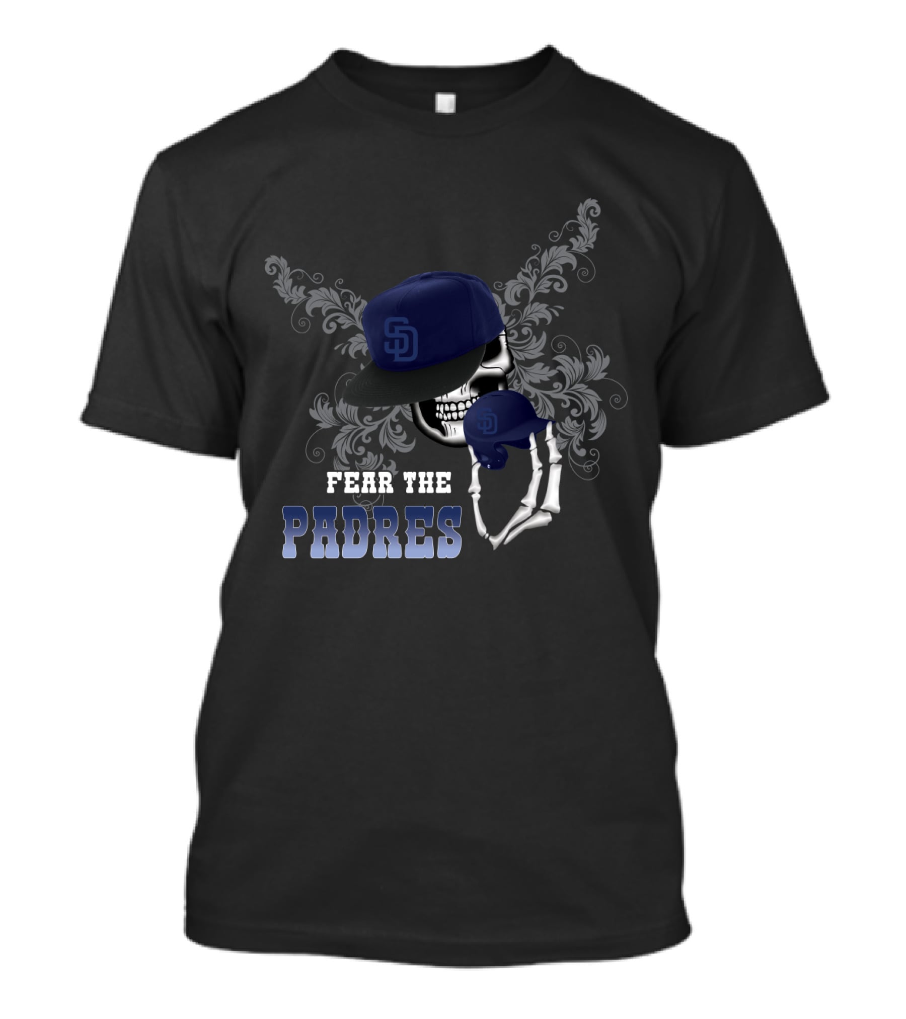San Diego Padres Skull With Hat And Glove - Fear The Padres T-Shirt