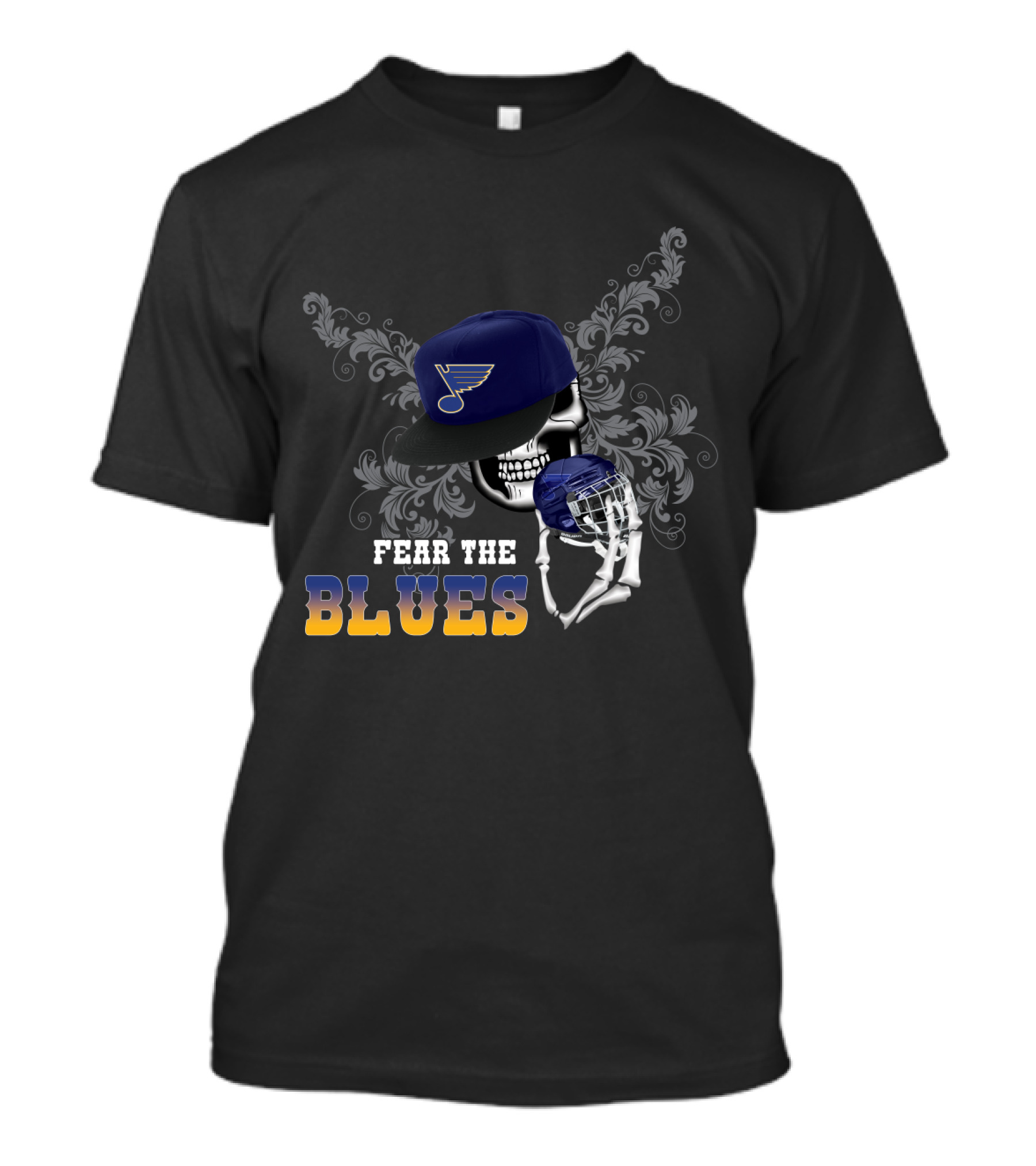Fear The St. Louis Blues Skull With Hockey Helmet And Cap T-Shirt