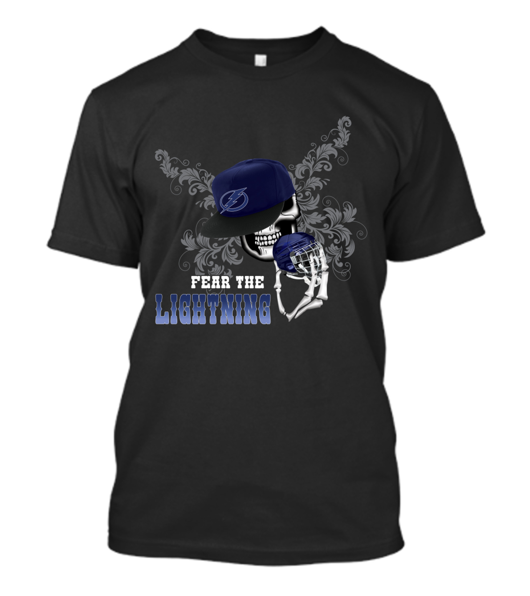 Fear The Lightning Skull With Tampa Bay Lightning Cap And Hockey T-Shirt