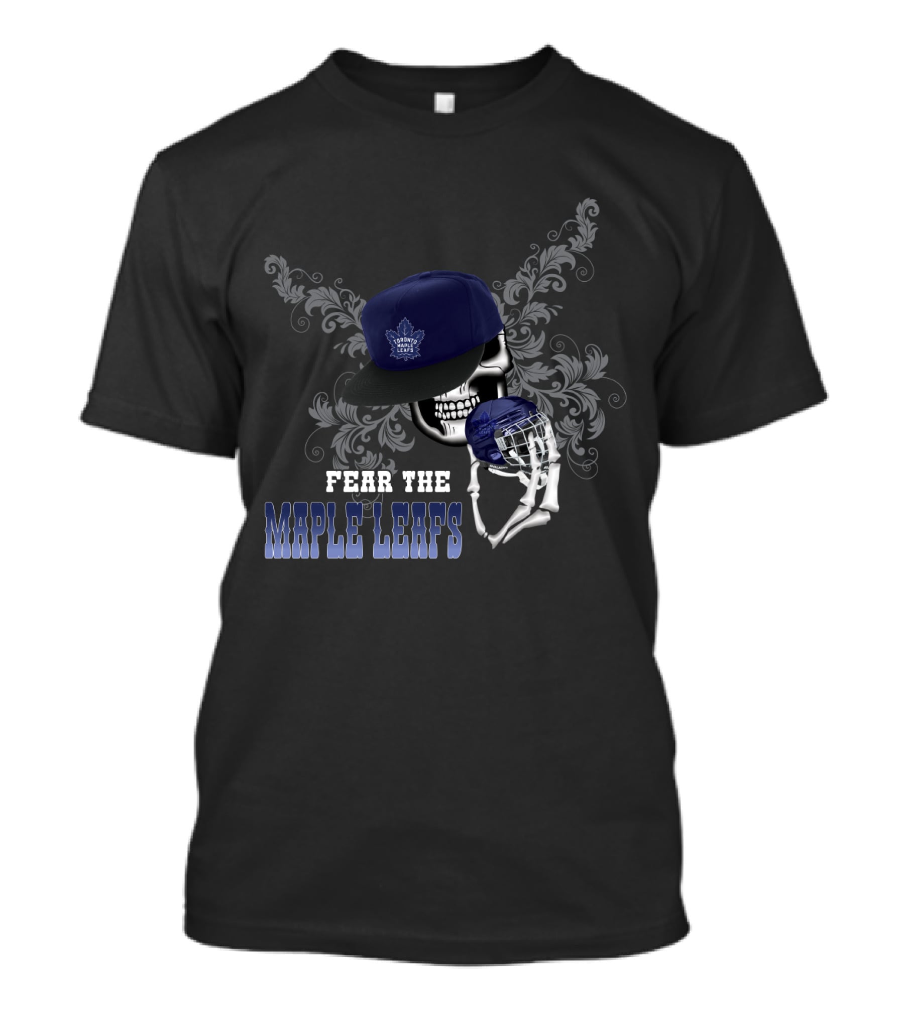 Fear The Toronto Maple Leafs Skull With Hat And Hockey Helmet T-Shirt