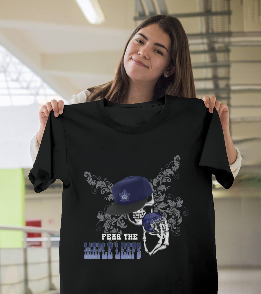 Fear the Toronto Maple Leafs Skull with Hat and Hockey Helmet T-Shirt