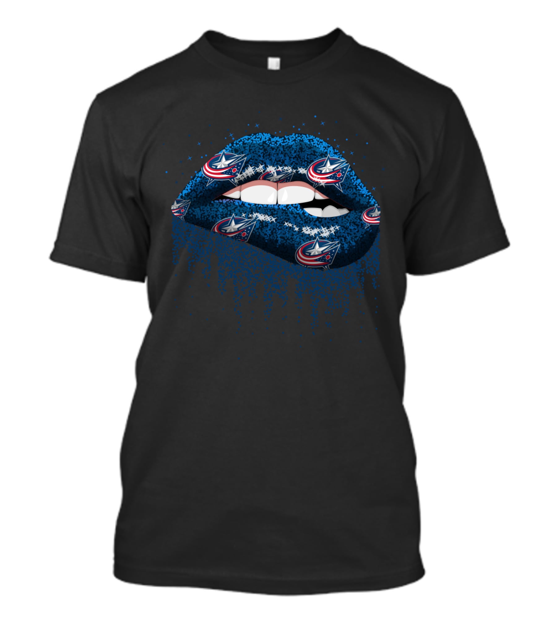 Columbus Blue Jackets Glitter Lips Fan Art With Team T-Shirt