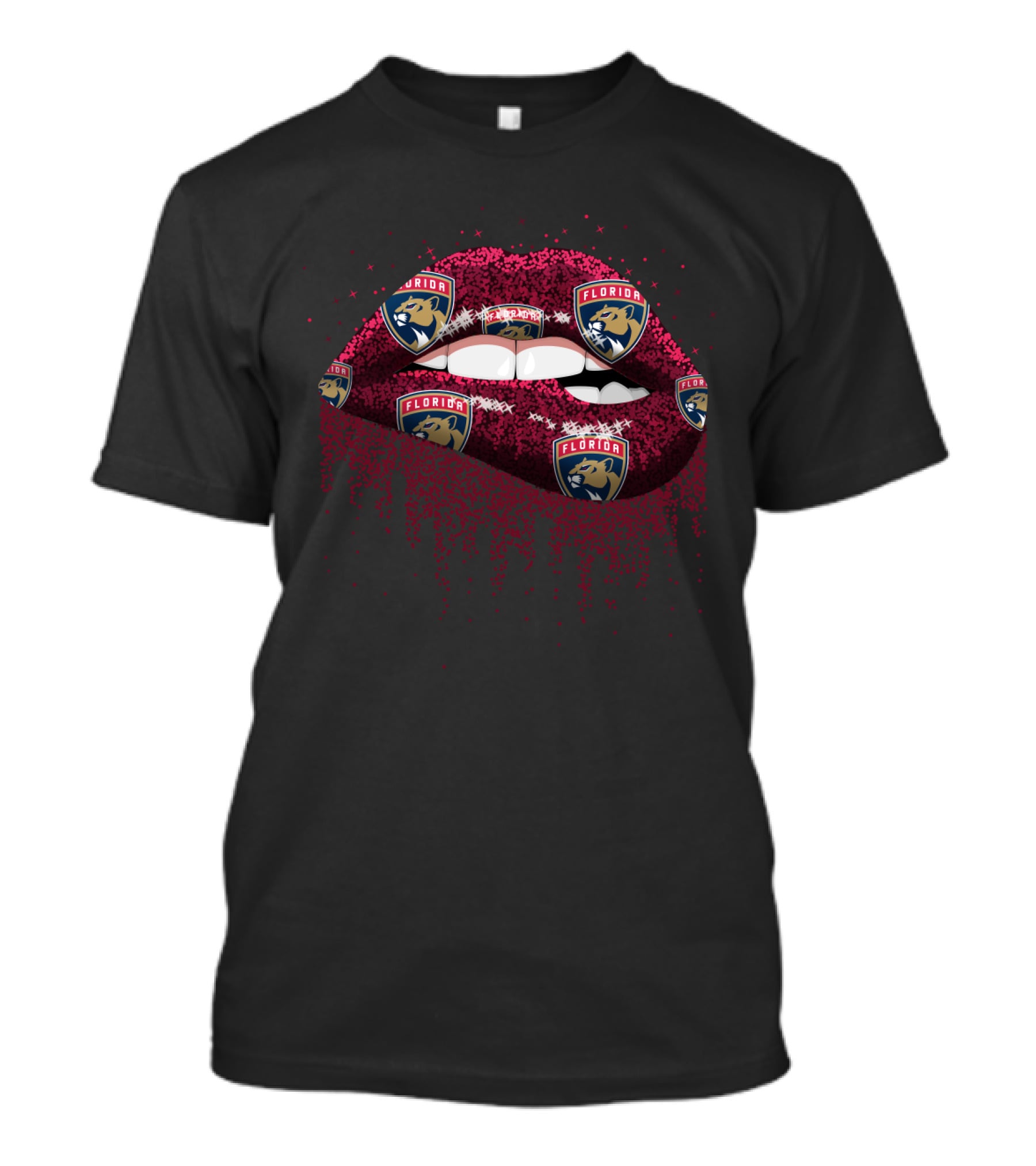 Florida Panthers Glitter Lips Fan Art With Team T-Shirt