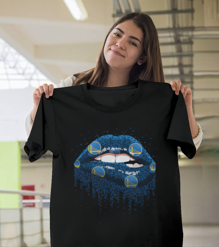 Glitter Lips Golden State Warriors Fans Blue And Gold Logos T-Shirt