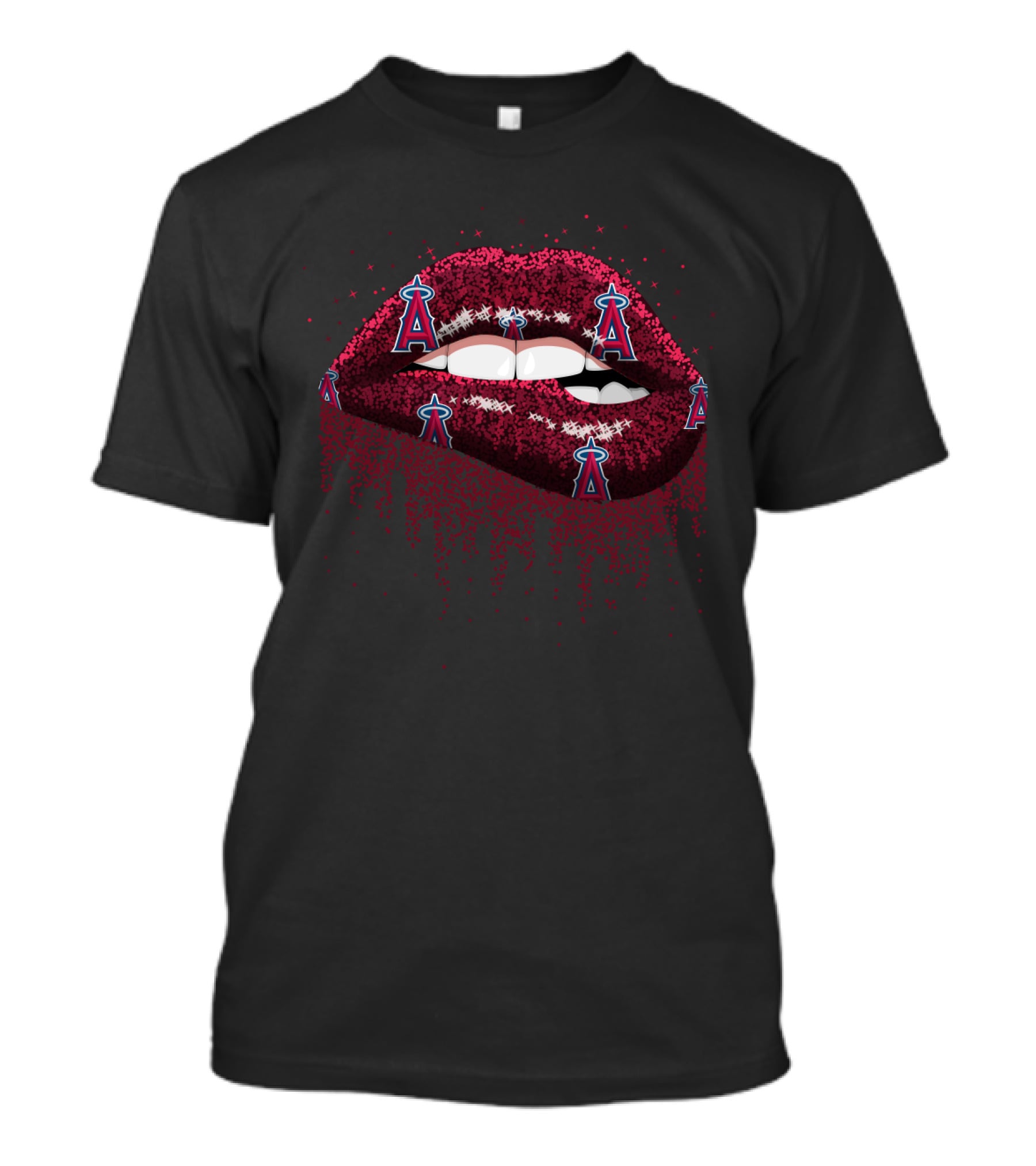Los Angeles Angels Glitter Lips Fan Graphics T-Shirt