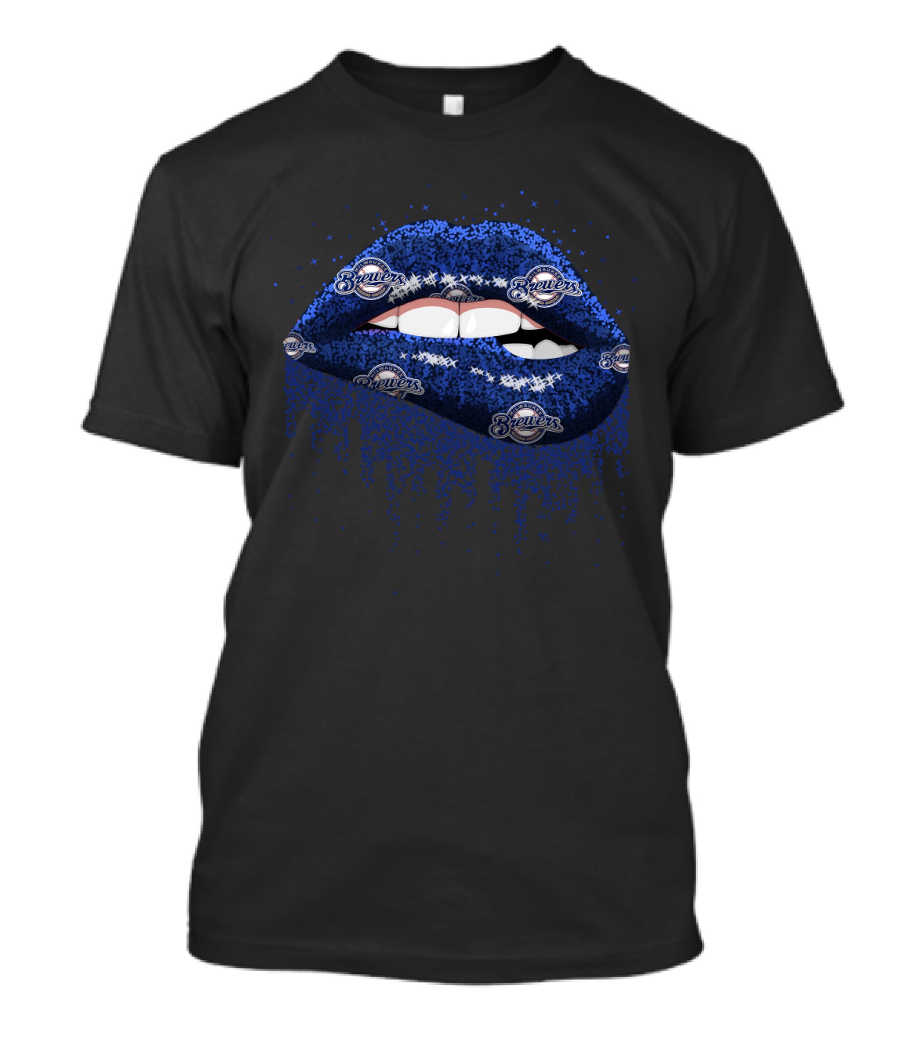 Sparkling Blue Glitter Lips Featuring Milwaukee Brewers Logos For Dedicated Fans T-Shirt