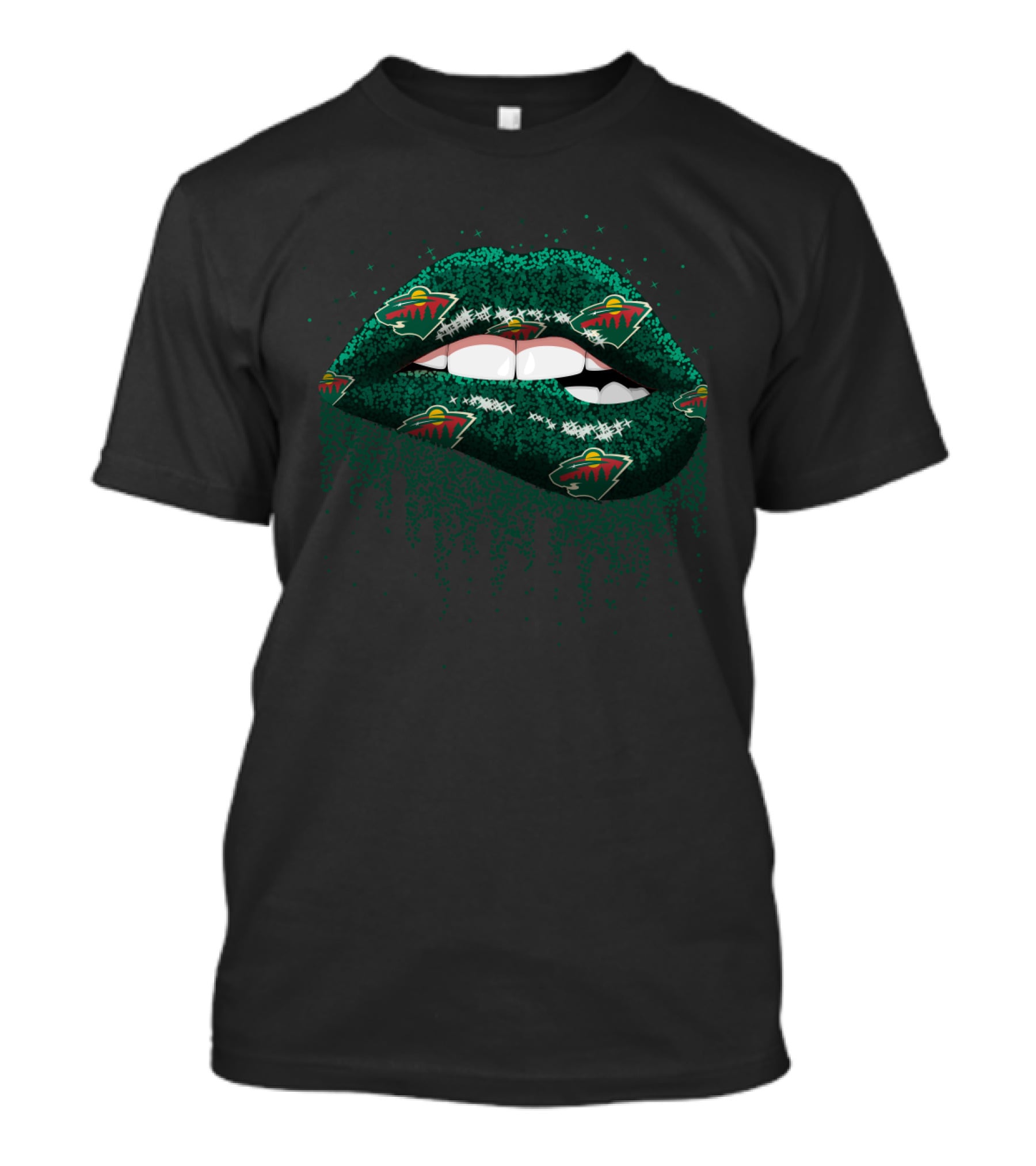Minnesota Wild Glitter Lips Fan Art With Iconic Logo And Sparkle T-Shirt