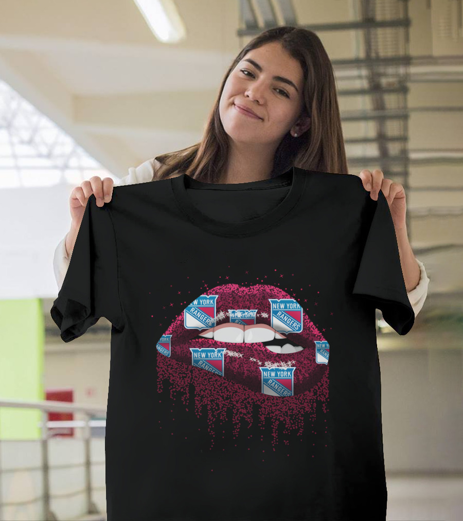 New York Rangers Glitter Lips Sparkle NHL Logo Fan T-Shirt