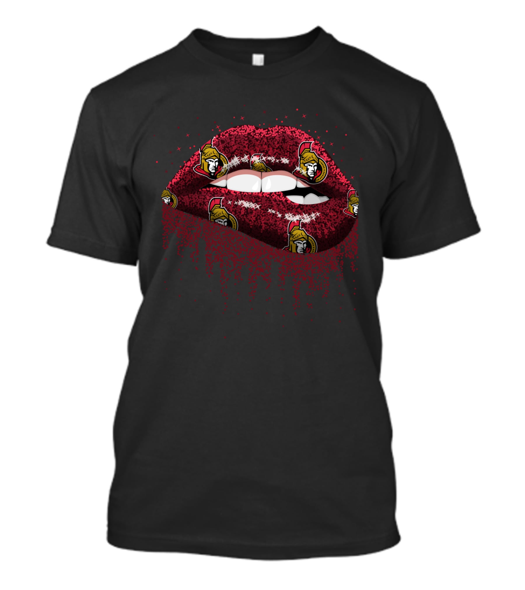 Glitter Lips With Ottawa Senators Logo Pattern For Dedicated Fans T-Shirt
