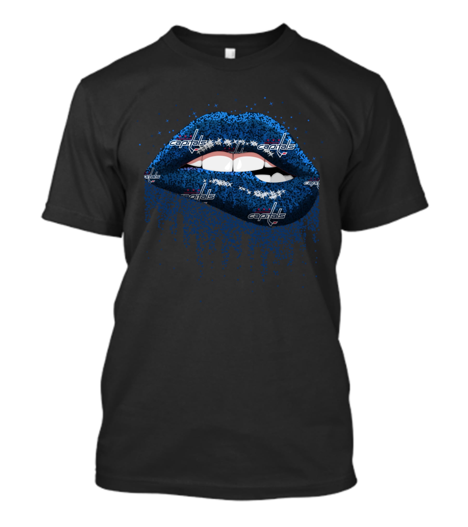 Blue Glitter Lips With Washington Capitals Logo For Fans T-Shirt