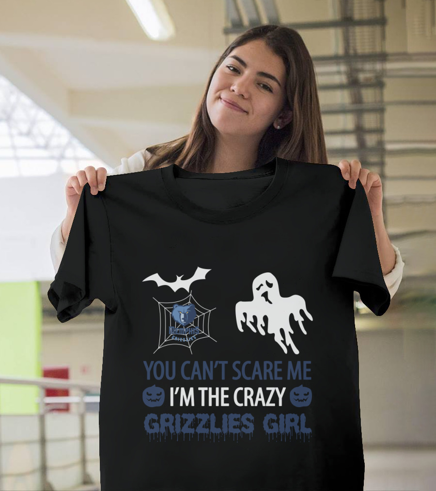 You Can't Scare Me I'm The Crazy Grizzlies Girl Halloween Memphis Grizzlies Ghost Bat T-Shirt