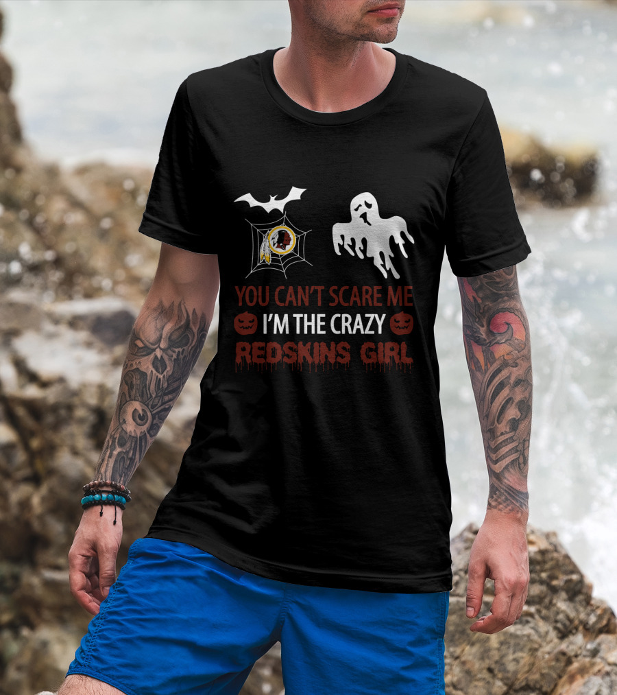 You Can't Scare Me I'm The Crazy Redskins Girl Ghost Web Halloween T-Shirt