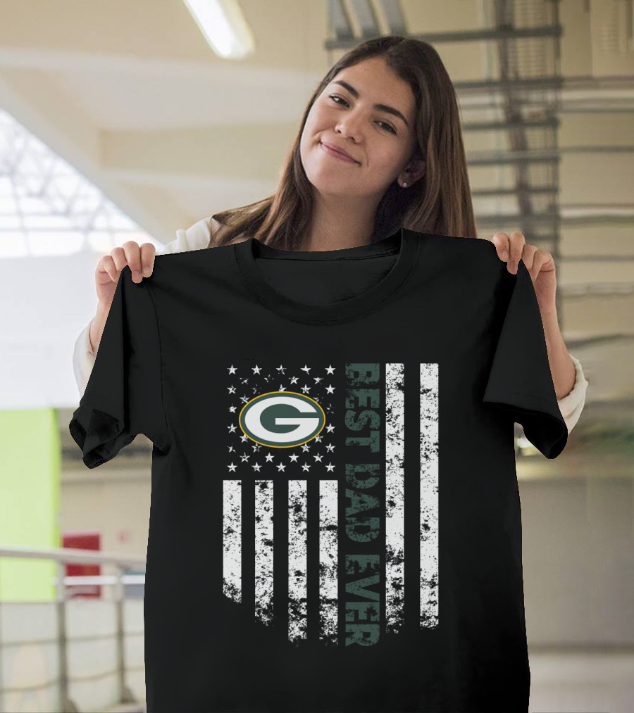 Best Dad Ever Green Bay Packers Flag Stars Stripes T-Shirt