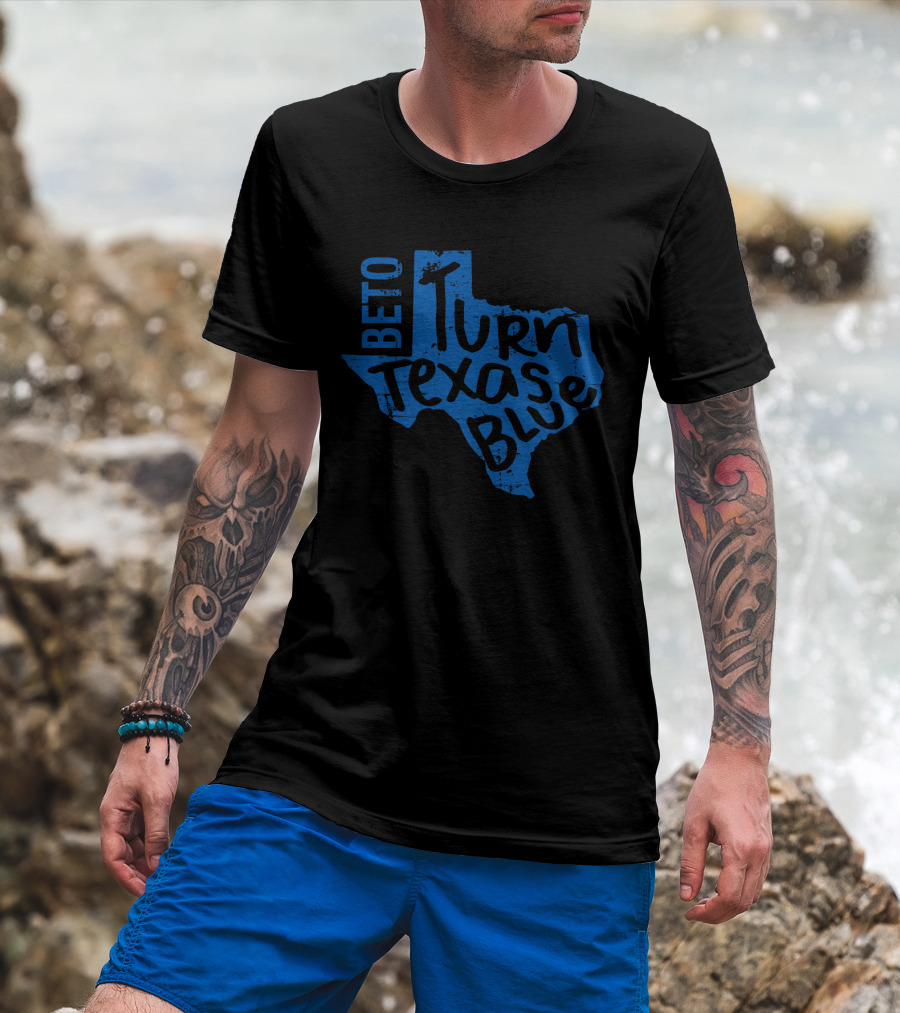 Beto Turn Texas Blue Bold Text Inside Blue Texas Outline T-Shirt