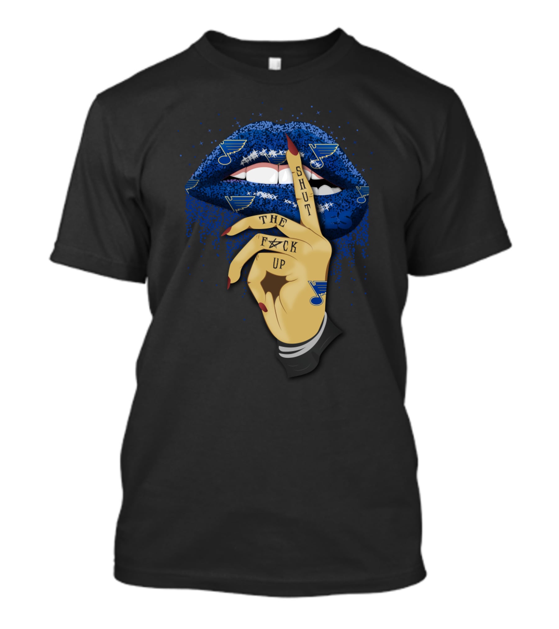 St. Louis Blues Glitter Lips With Shut Up Tattoo T-Shirt