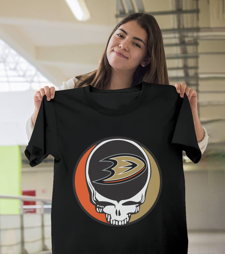 Anaheim Ducks Fans Grateful Dead Skull Logo Fusion T-Shirt